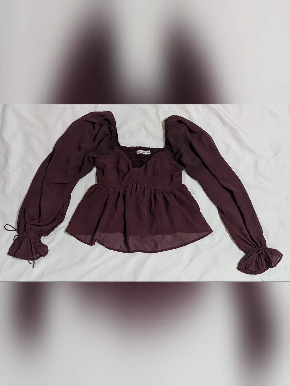 Abercrombie & Fitch Baby Doll Sheer Sleeve Blouse, Color Maroon Size XXS